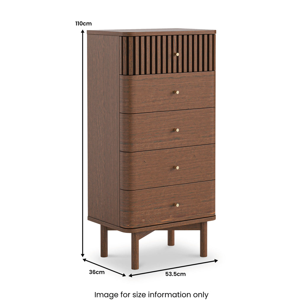 Commode haute Shorwell en chêne foncé à 5 tiroirs à lattes