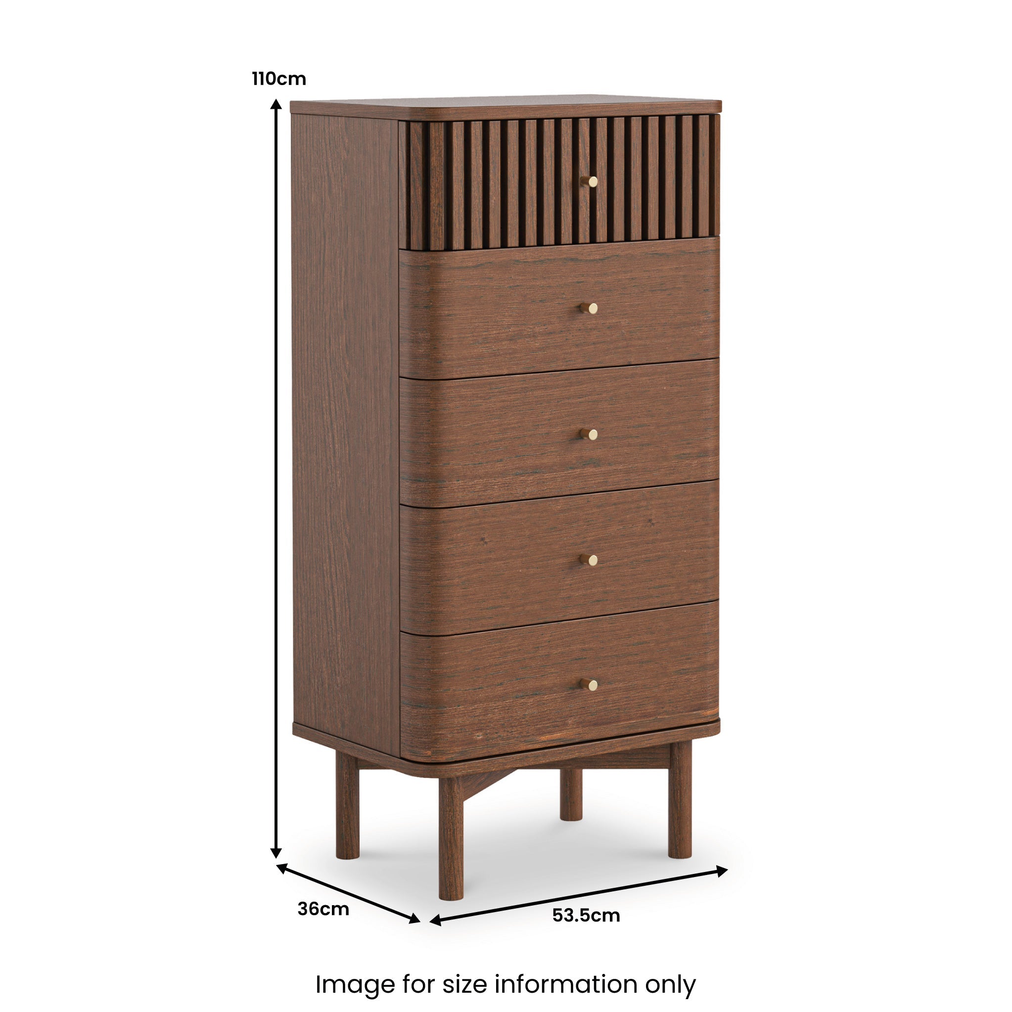 Commode haute Shorwell en chêne foncé à 5 tiroirs à lattes