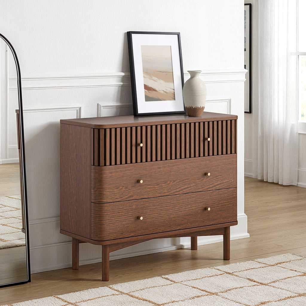 Commode à trois tiroirs Shorwell en chêne foncé à lattes