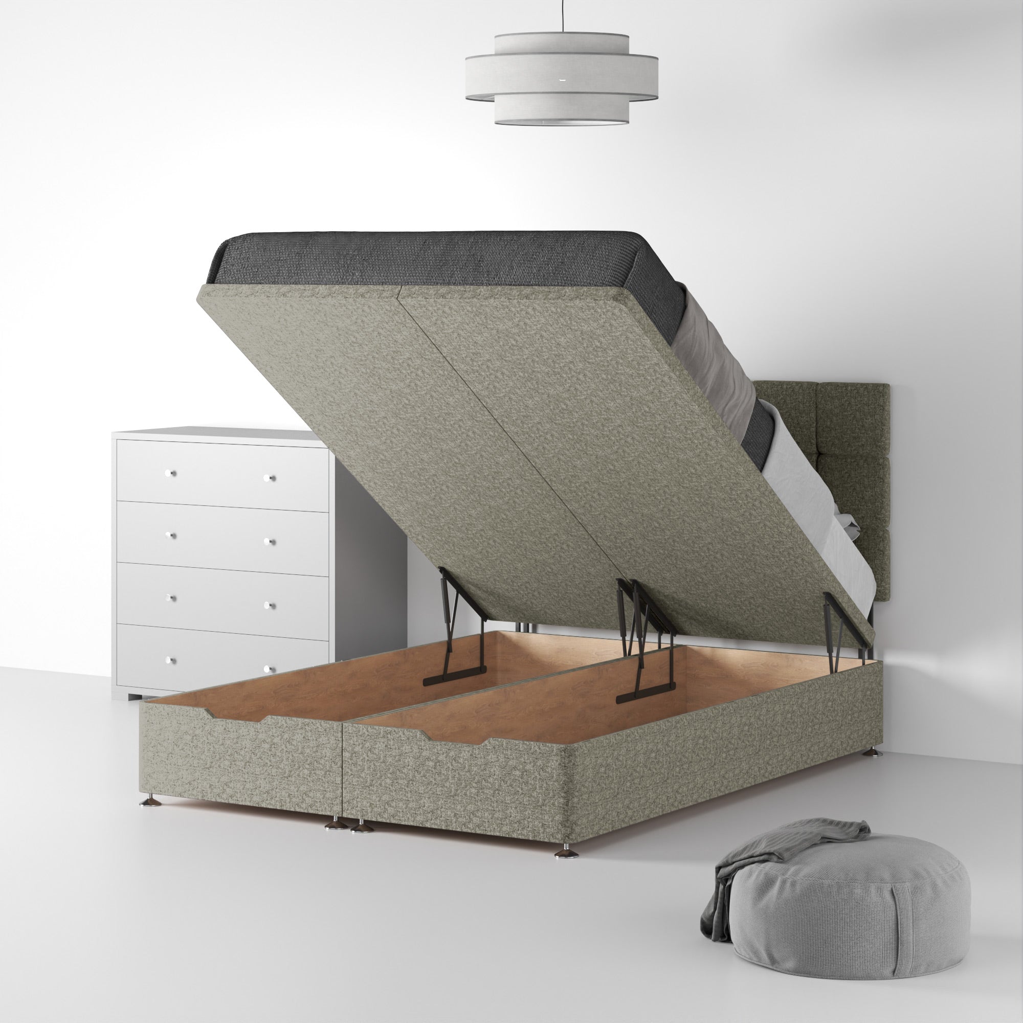 Lit divan et tête de lit en lin Farrow Cube