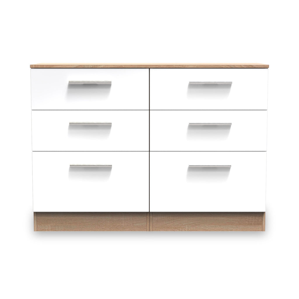 Commode large Blakely blanche et chêne clair à 6 tiroirs