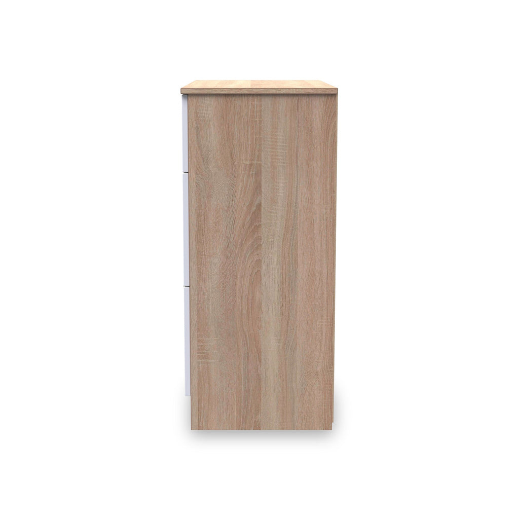 Commode profonde à 3 tiroirs Blakely, blanche et chêne clair