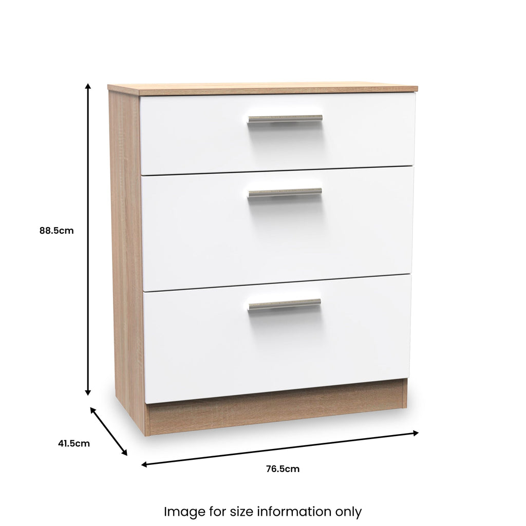 Commode profonde à 3 tiroirs Blakely, blanche et chêne clair