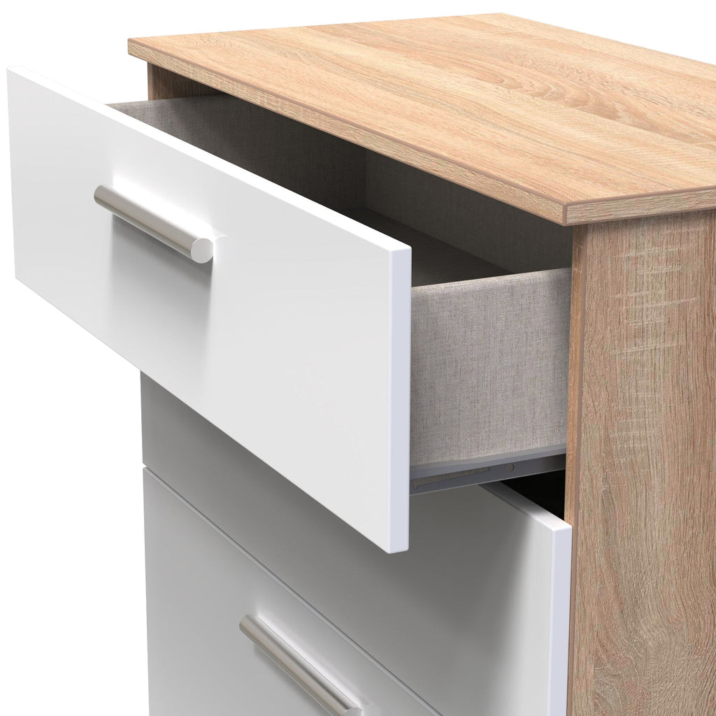 Commode profonde Blakely blanche et chêne clair à 4 tiroirs