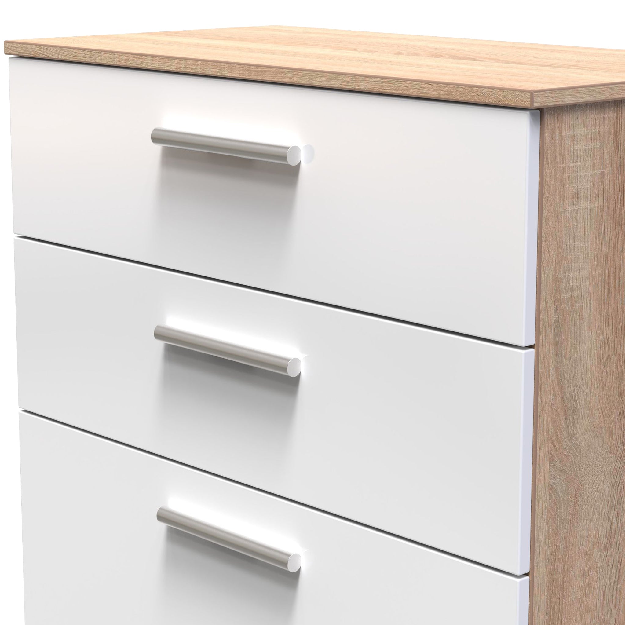 Commode profonde Blakely blanche et chêne clair à 4 tiroirs