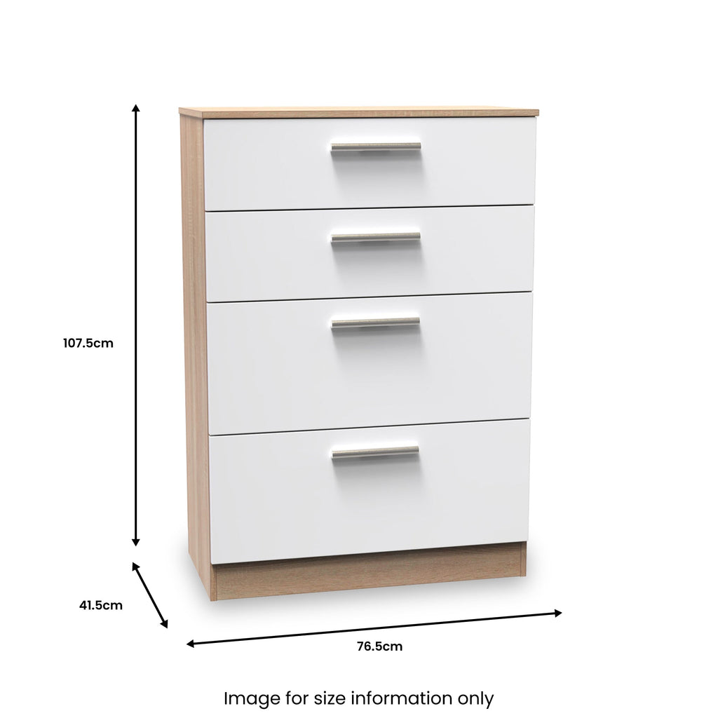 Commode profonde Blakely blanche et chêne clair à 4 tiroirs