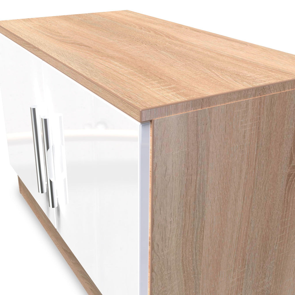 Meuble TV compact Blakely blanc et chêne clair à 2 portes