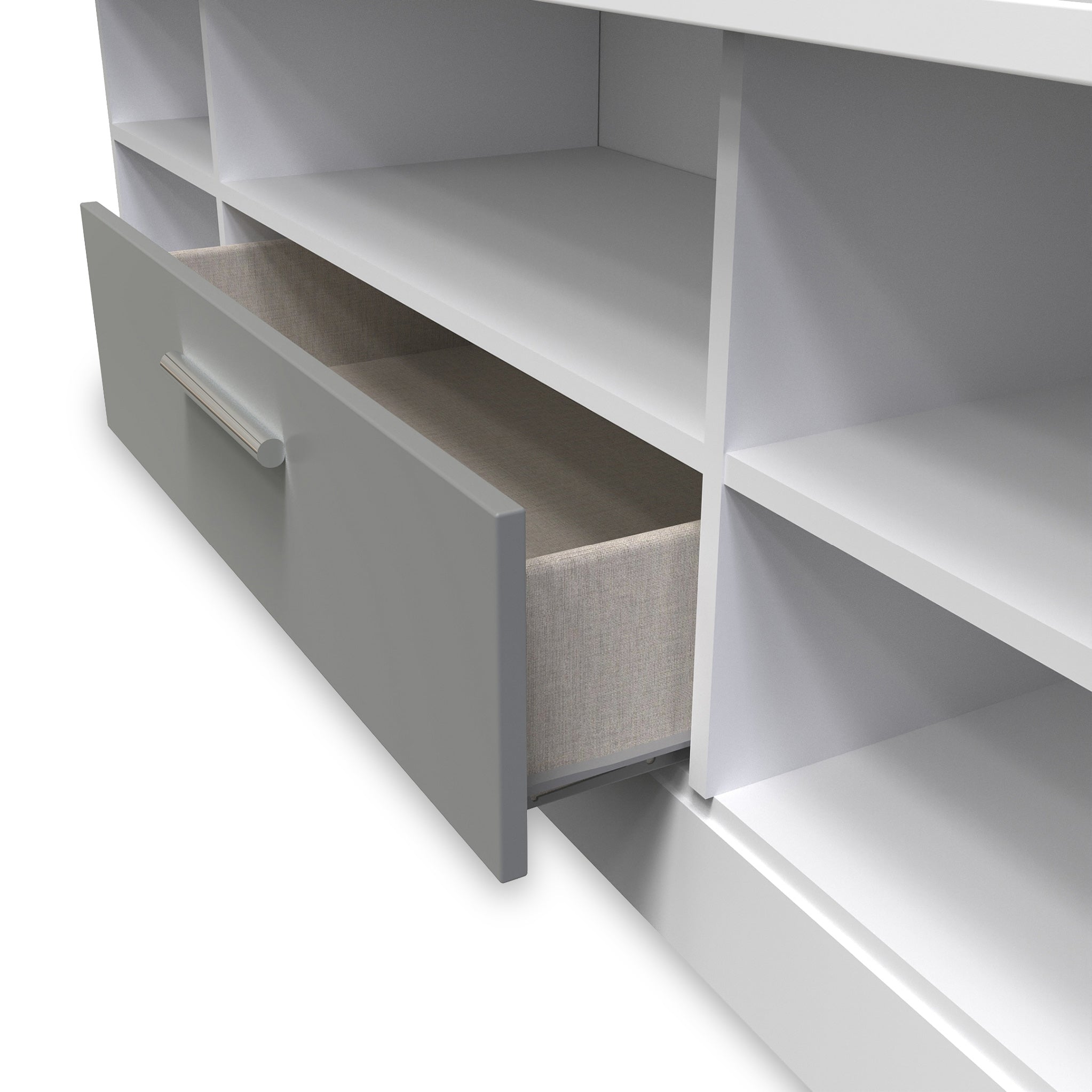 Meuble TV Blakely gris et blanc à un tiroir large