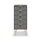 Commode haute Harlow à 5 tiroirs avec pieds en épingle à cheveux dorés