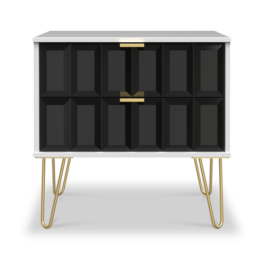 Commode utilitaire Harlow à 2 tiroirs avec pieds en épingle à cheveux dorés