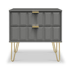 Commode utilitaire Harlow à 2 tiroirs avec pieds en épingle à cheveux dorés