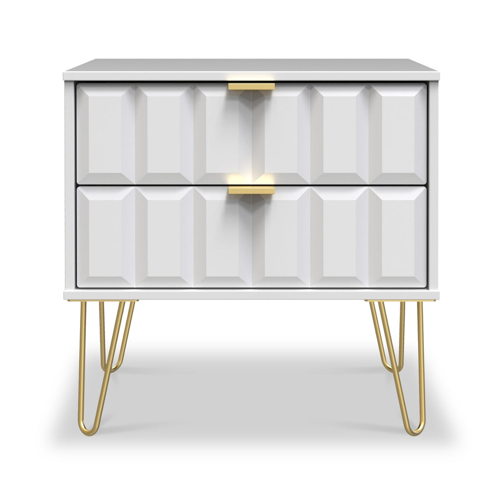 Commode utilitaire Harlow à 2 tiroirs avec pieds en épingle à cheveux dorés