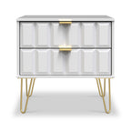 Commode utilitaire Harlow à 2 tiroirs avec pieds en épingle à cheveux dorés