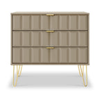 Commode Harlow à 3 tiroirs avec pieds en épingle à cheveux dorés