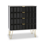 Commode Harlow à 4 tiroirs avec pieds en épingle à cheveux dorés