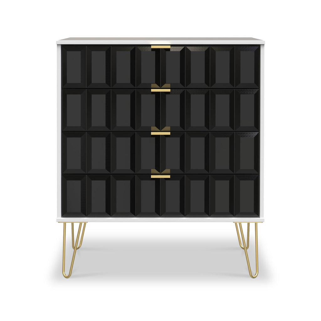 Commode Harlow à 4 tiroirs avec pieds en épingle à cheveux dorés