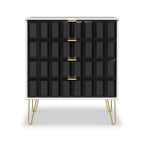 Commode Harlow à 4 tiroirs avec pieds en épingle à cheveux dorés