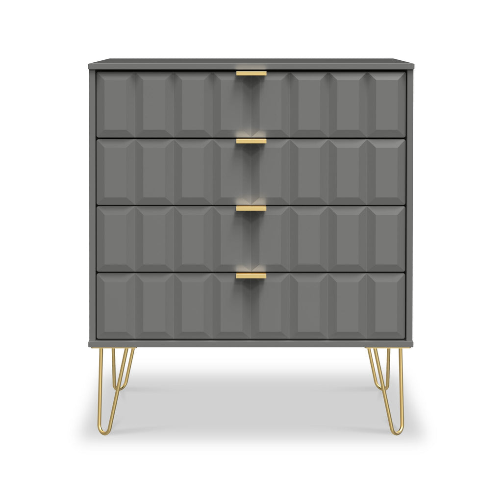 Commode Harlow à 4 tiroirs avec pieds en épingle à cheveux dorés