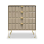 Commode Harlow à 4 tiroirs avec pieds en épingle à cheveux dorés