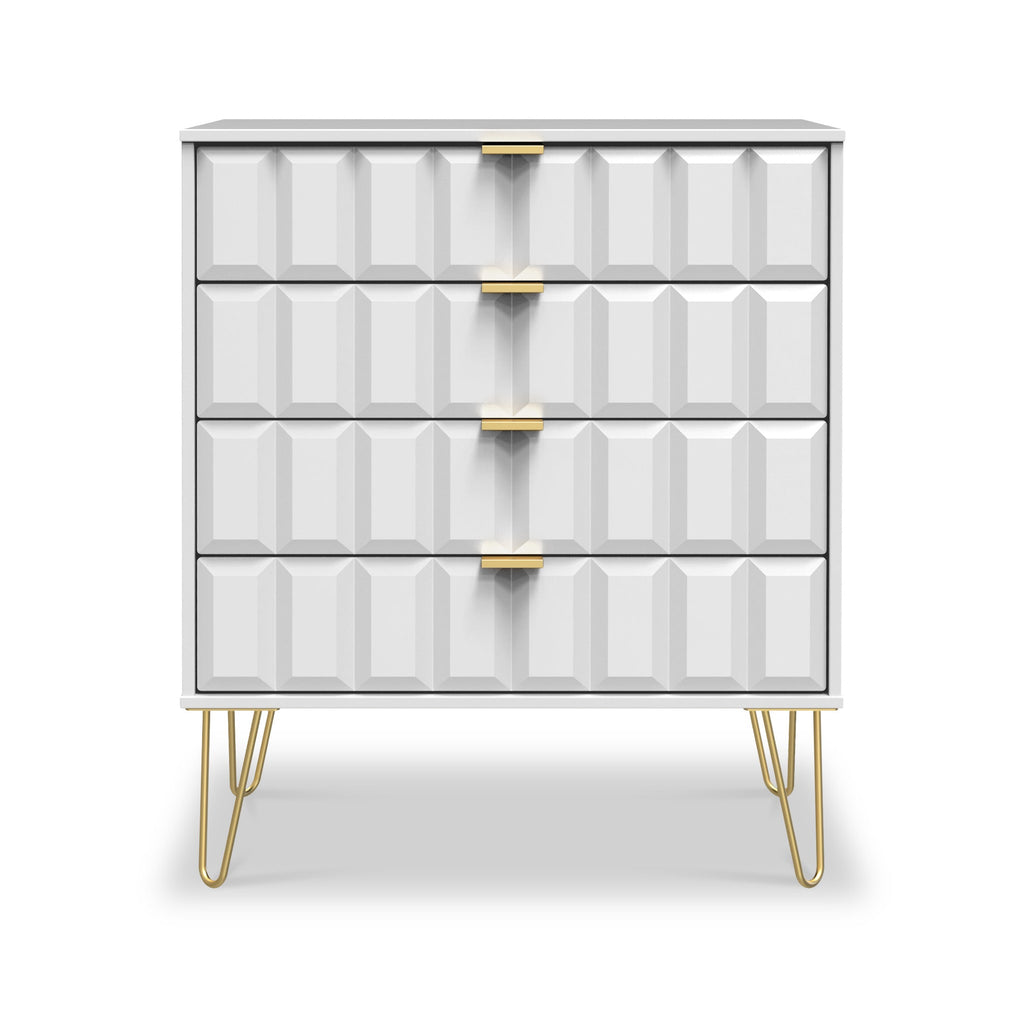 Commode Harlow à 4 tiroirs avec pieds en épingle à cheveux dorés