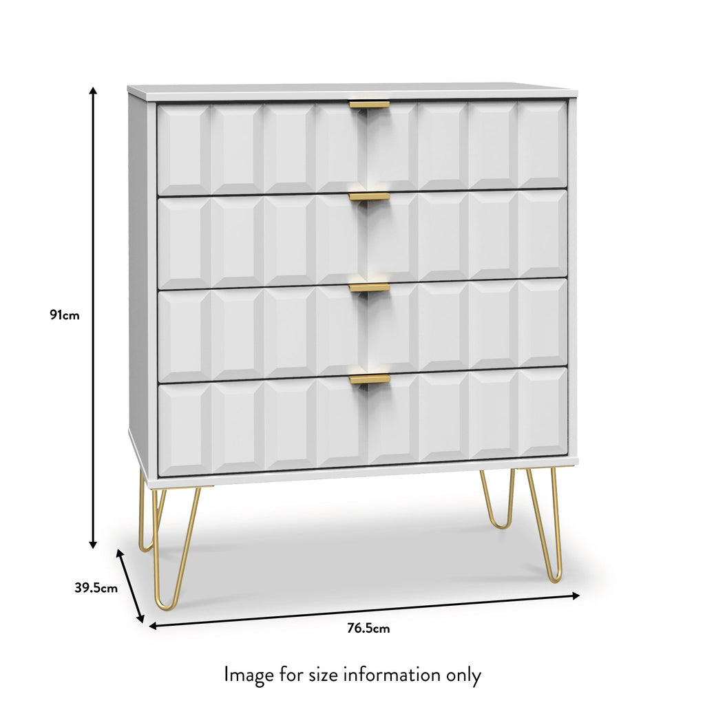 Commode Harlow à 4 tiroirs avec pieds en épingle à cheveux dorés