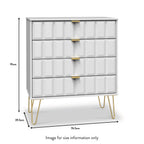 Commode Harlow à 4 tiroirs avec pieds en épingle à cheveux dorés