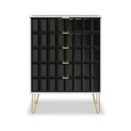 Commode Harlow à 5 tiroirs avec pieds en épingle à cheveux dorés