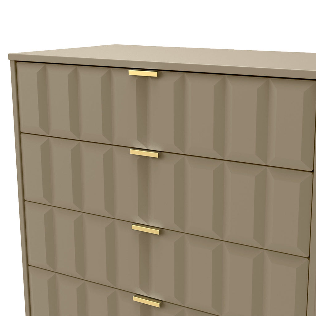 Commode Harlow à 5 tiroirs avec pieds en épingle à cheveux dorés