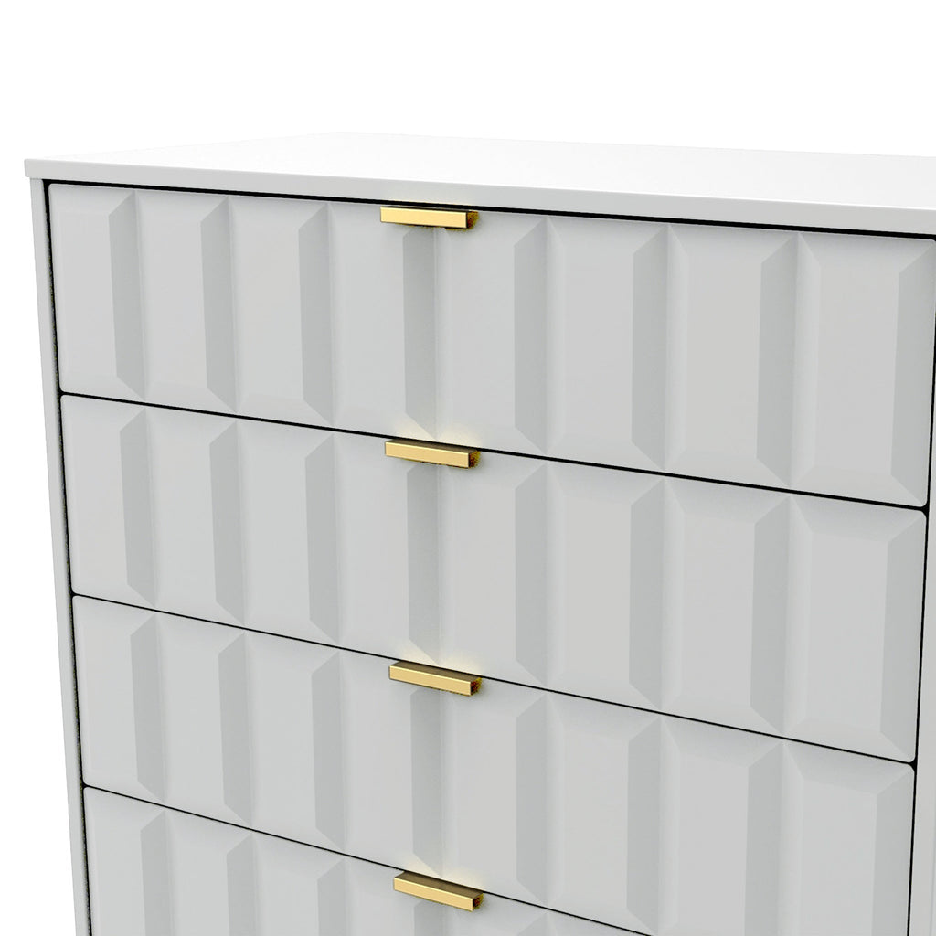 Commode Harlow à 5 tiroirs avec pieds en épingle à cheveux dorés