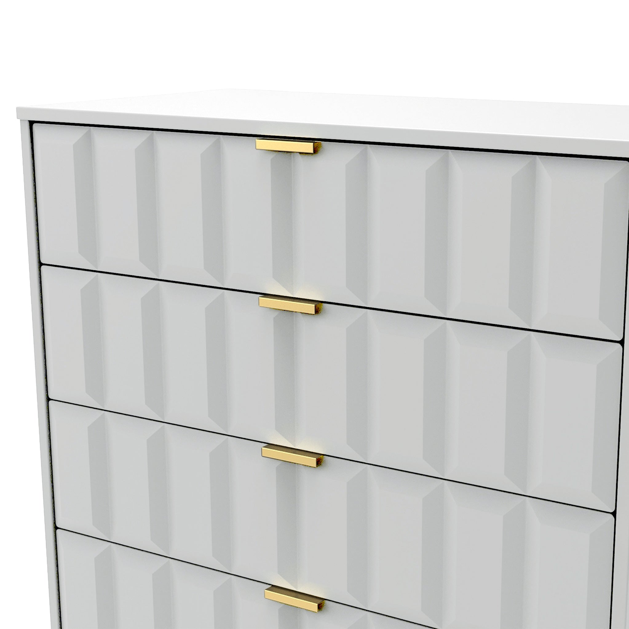 Commode Harlow à 5 tiroirs avec pieds en épingle à cheveux dorés