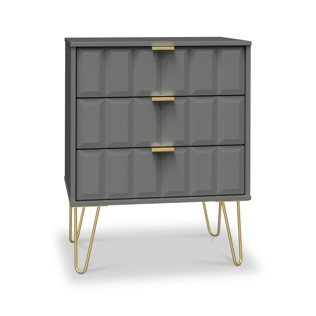 Buffet Harlow à 3 tiroirs, pieds épingle dorés
