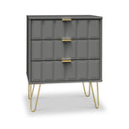 Buffet Harlow à 3 tiroirs, pieds épingle dorés