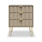 Buffet Harlow à 3 tiroirs, pieds épingle dorés