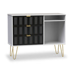 Meuble TV Harlow à 3 tiroirs avec pieds en épingle à cheveux dorés