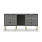 Buffet Harlow à 6 tiroirs avec pieds en épingle à cheveux dorés