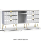 Buffet Harlow à 6 tiroirs avec pieds en épingle à cheveux dorés