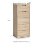 Commode haute Mylor en chêne blanchi à 5 tiroirs