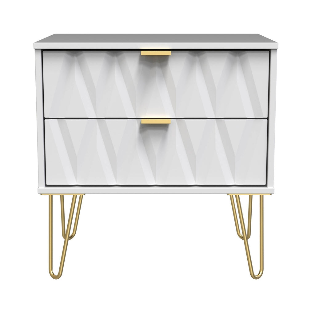Meuble utilitaire Geo à 2 tiroirs avec pieds en épingle à cheveux dorés