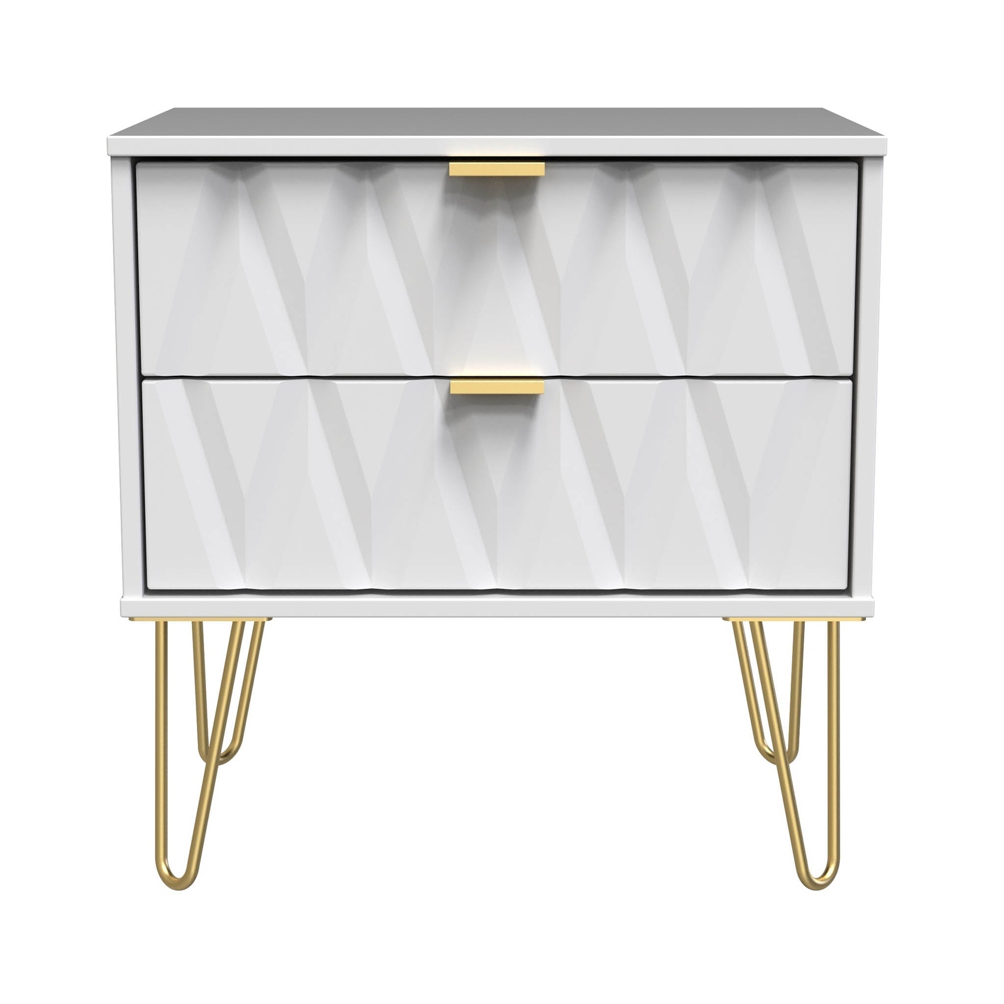 Meuble utilitaire Geo à 2 tiroirs avec pieds en épingle à cheveux dorés