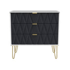 Commode Geo à 3 tiroirs avec pieds en épingle à cheveux dorés