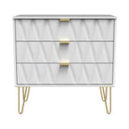 Commode Geo à 3 tiroirs avec pieds en épingle à cheveux dorés