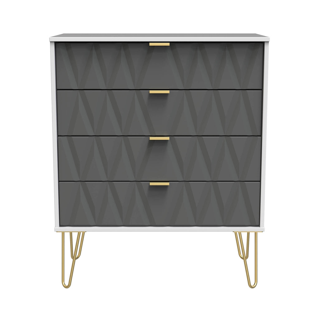 Commode Geo à 4 tiroirs avec pieds en épingle à cheveux dorés