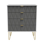 Commode Geo à 4 tiroirs avec pieds en épingle à cheveux dorés