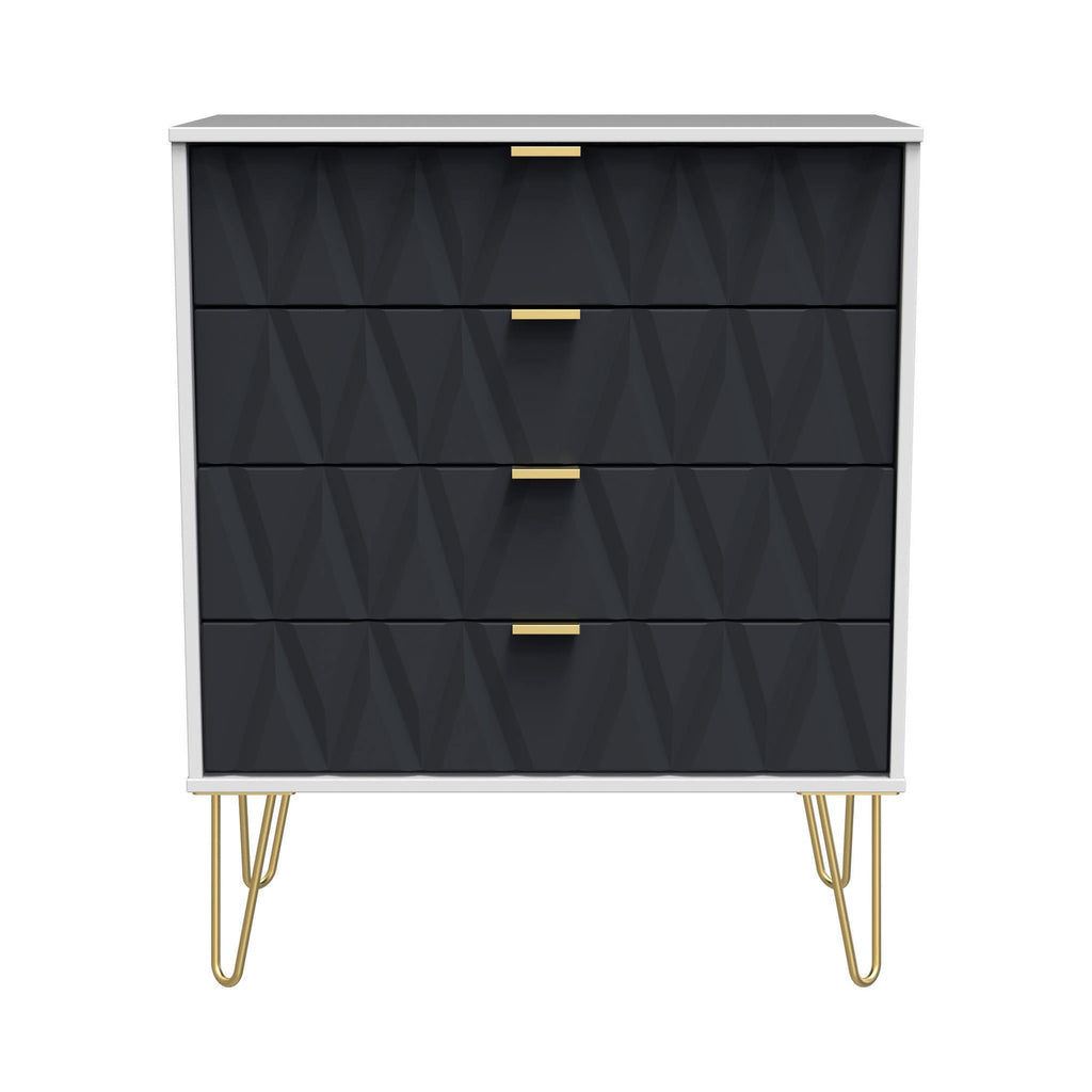 Commode Geo à 4 tiroirs avec pieds en épingle à cheveux dorés