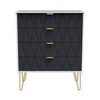 Commode Geo à 4 tiroirs avec pieds en épingle à cheveux dorés