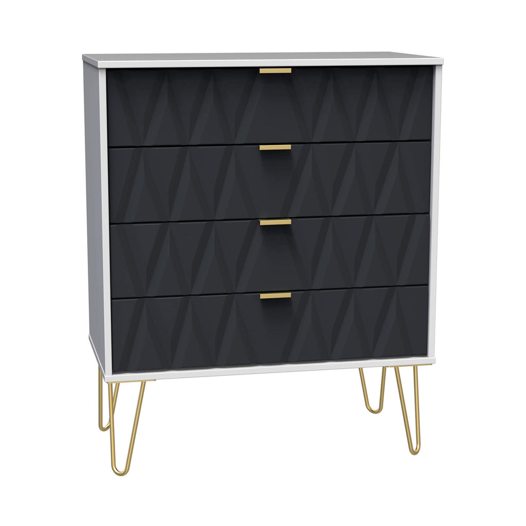 Commode Geo à 4 tiroirs avec pieds en épingle à cheveux dorés