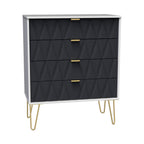 Commode Geo à 4 tiroirs avec pieds en épingle à cheveux dorés