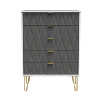 Commode Geo à 5 tiroirs avec pieds en épingle à cheveux dorés