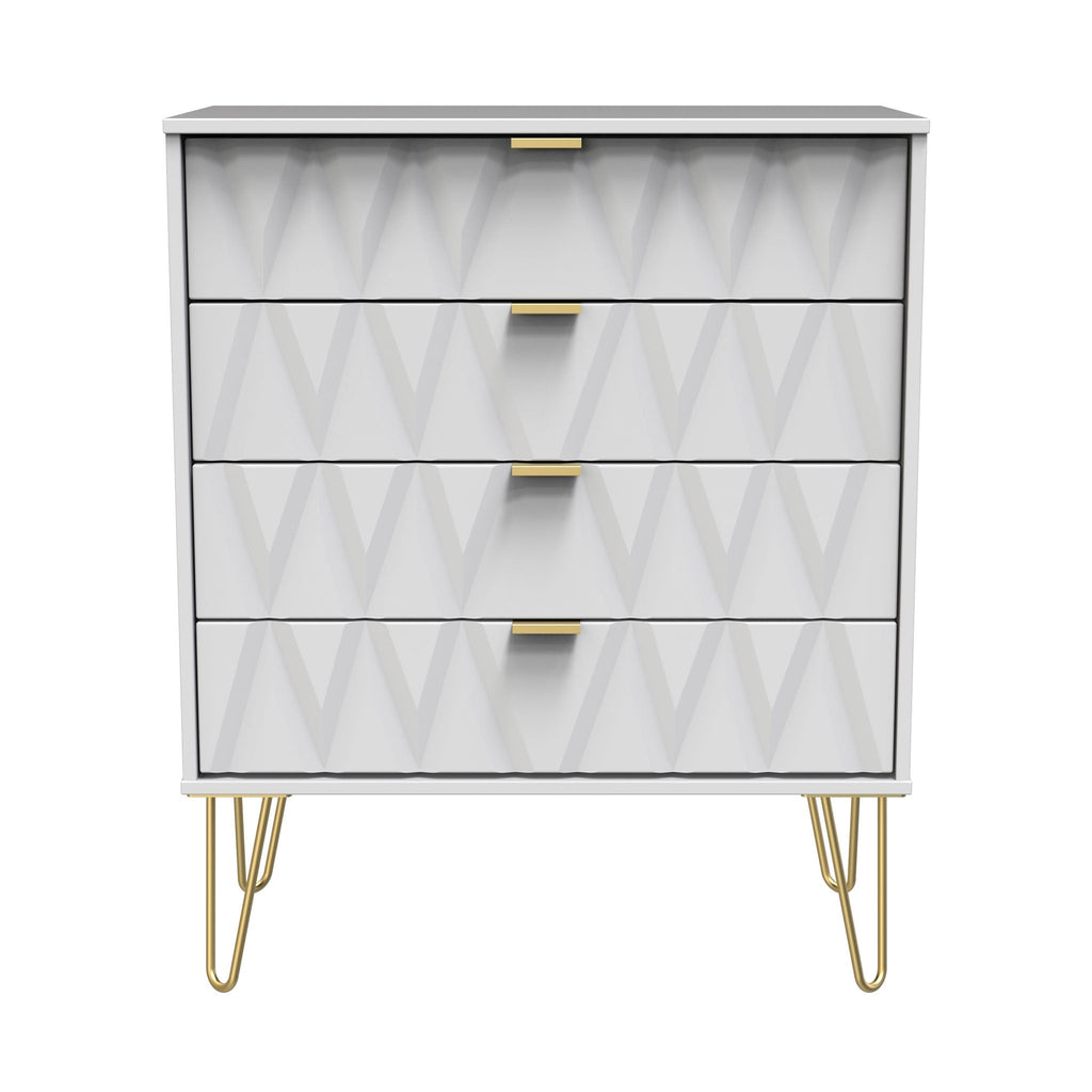 Commode Geo à 4 tiroirs avec pieds en épingle à cheveux dorés