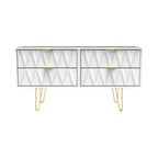 Meuble TV bas Geo à 4 tiroirs avec pieds en épingle à cheveux dorés